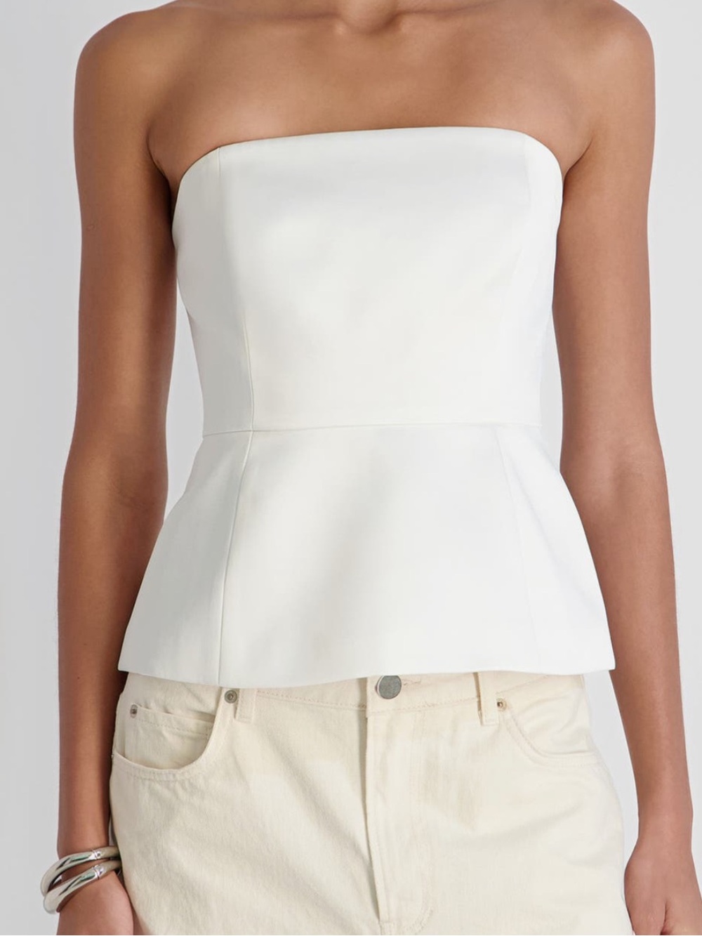 Zara: Strapless Peplum Top in White